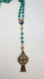 Handmade Emerald Green Celtic Rosary with St. Patrick Medal