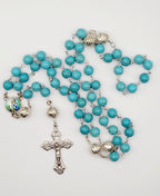 Handmade St. Joseph Rosary: Turquoise Beads, Detailed Medallion