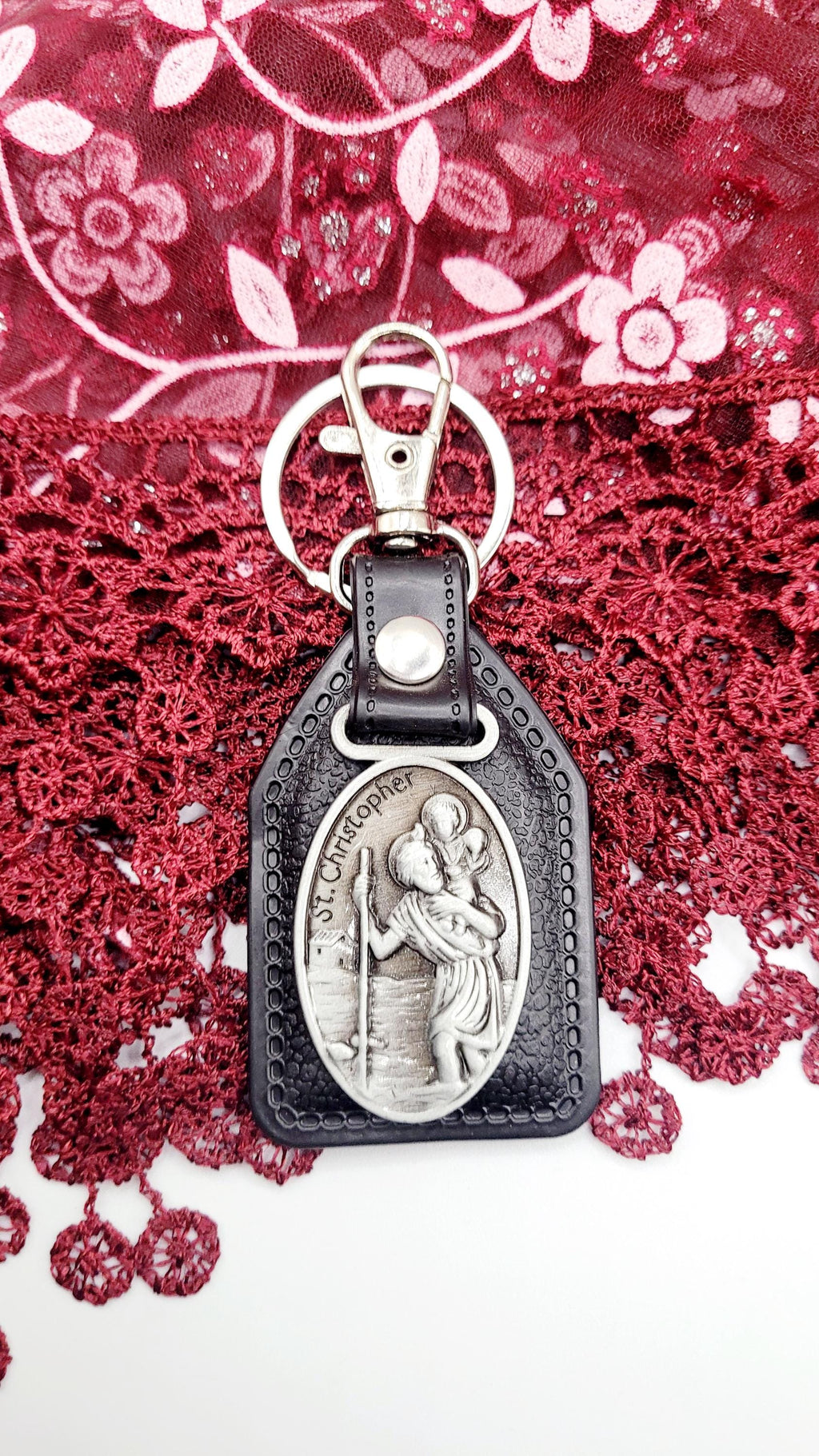 Clara Trinity Keychain Catholic Medal Leather Keychains – Holy Trinity Gift Shop