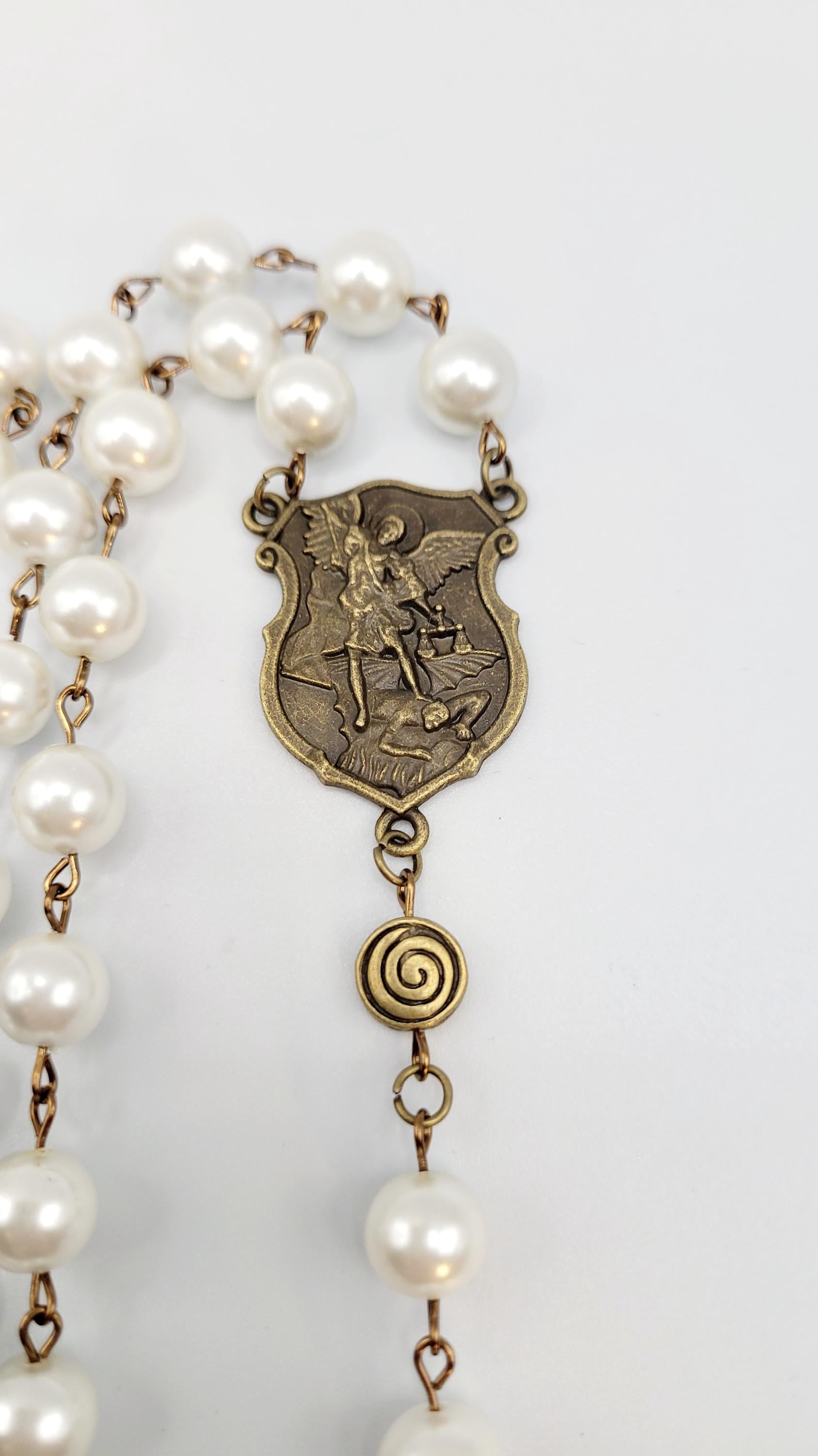 Handmade St. Michael Rosary: Antique Bronze