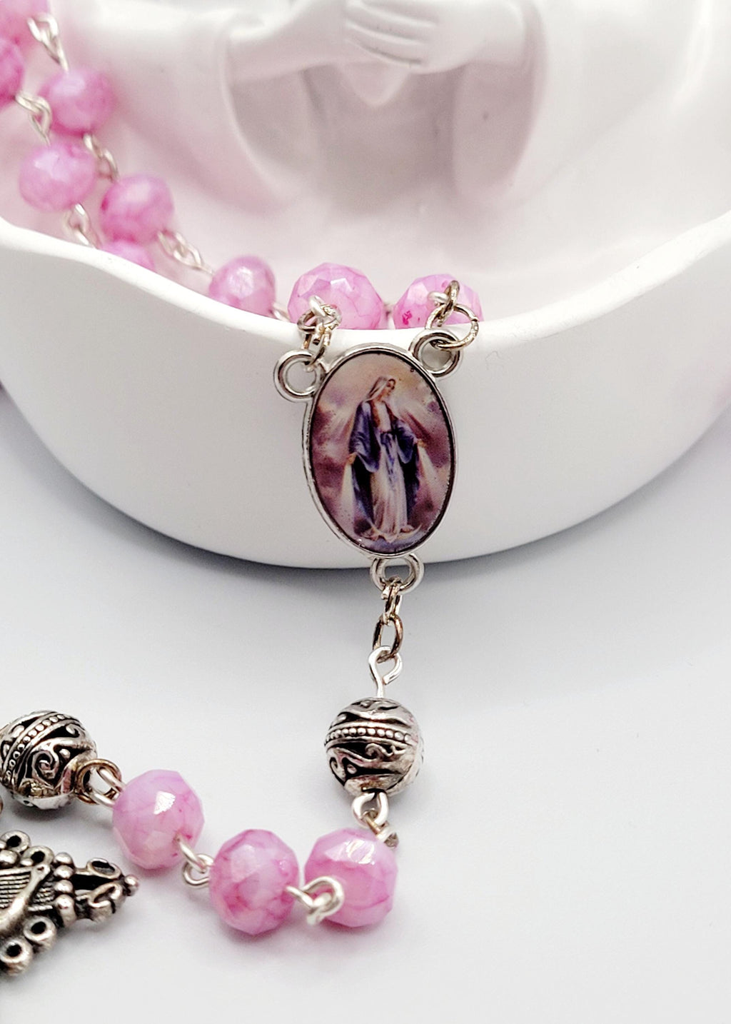 Handmade Our Lady of Grace Rosary with Display Case