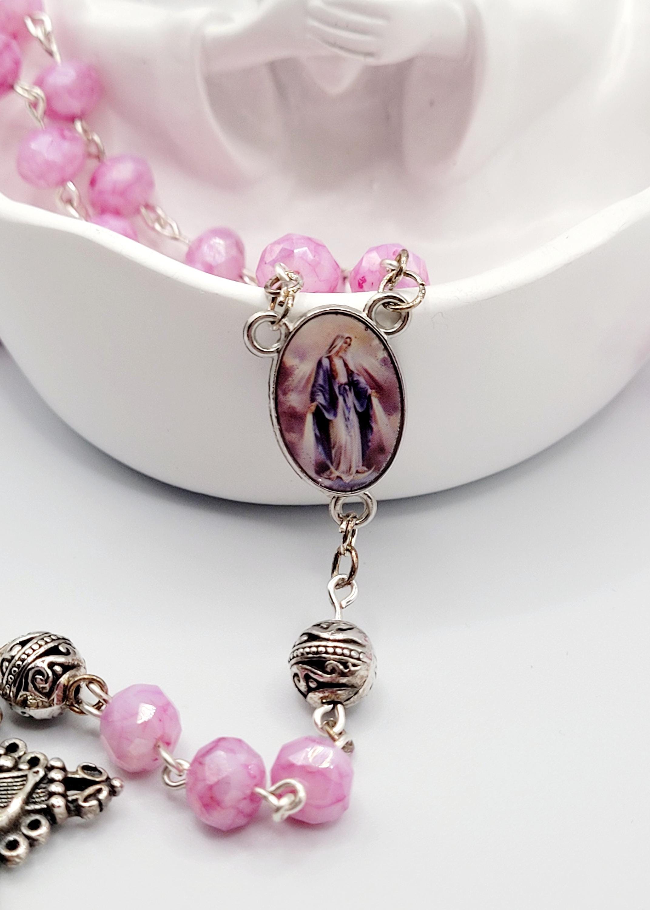 Handmade Our Lady of Grace Rosary with Display Case