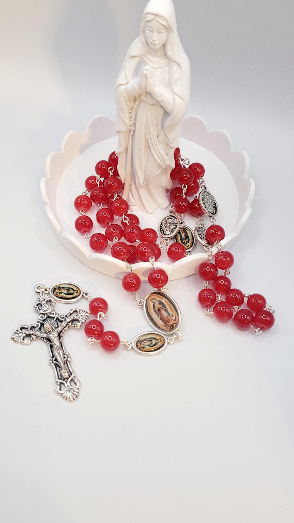 Handmade Red Glass Our Lady of Guadalupe Rosary