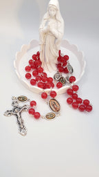 Handmade Red Glass Our Lady of Guadalupe Rosary