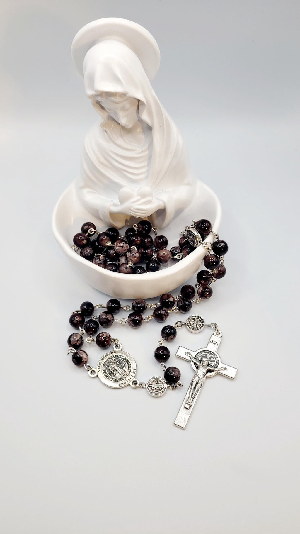 Handmade Saint Benedict Rosary: Brown Stone Beads & Medal