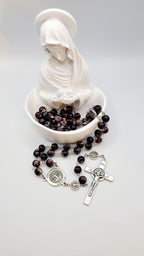 Handmade Saint Benedict Rosary: Brown Stone Beads & Medal