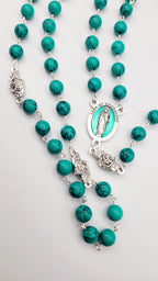 Handmade Our Lady of Guadalupe Rosary: Green Turquoise Style Beads
