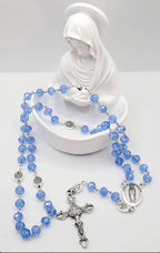 Blue Crystal Rosary • Our Lady of Guadalupe Medal • La Virgen de Guadalupe