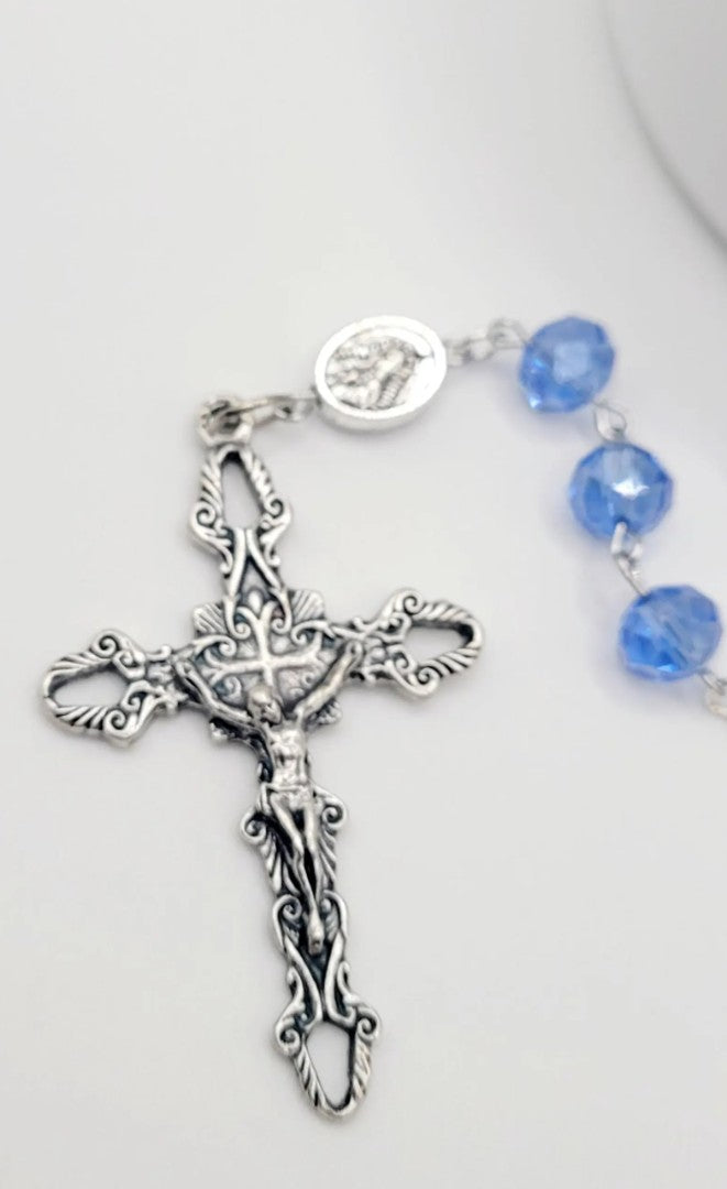 Blue Crystal Rosary • Our Lady of Guadalupe Medal • La Virgen de Guadalupe