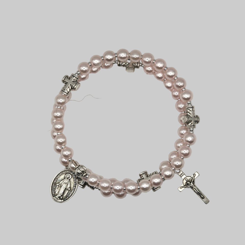 Light pink Handcrafted Miraculous Metal Rosary Bracelet