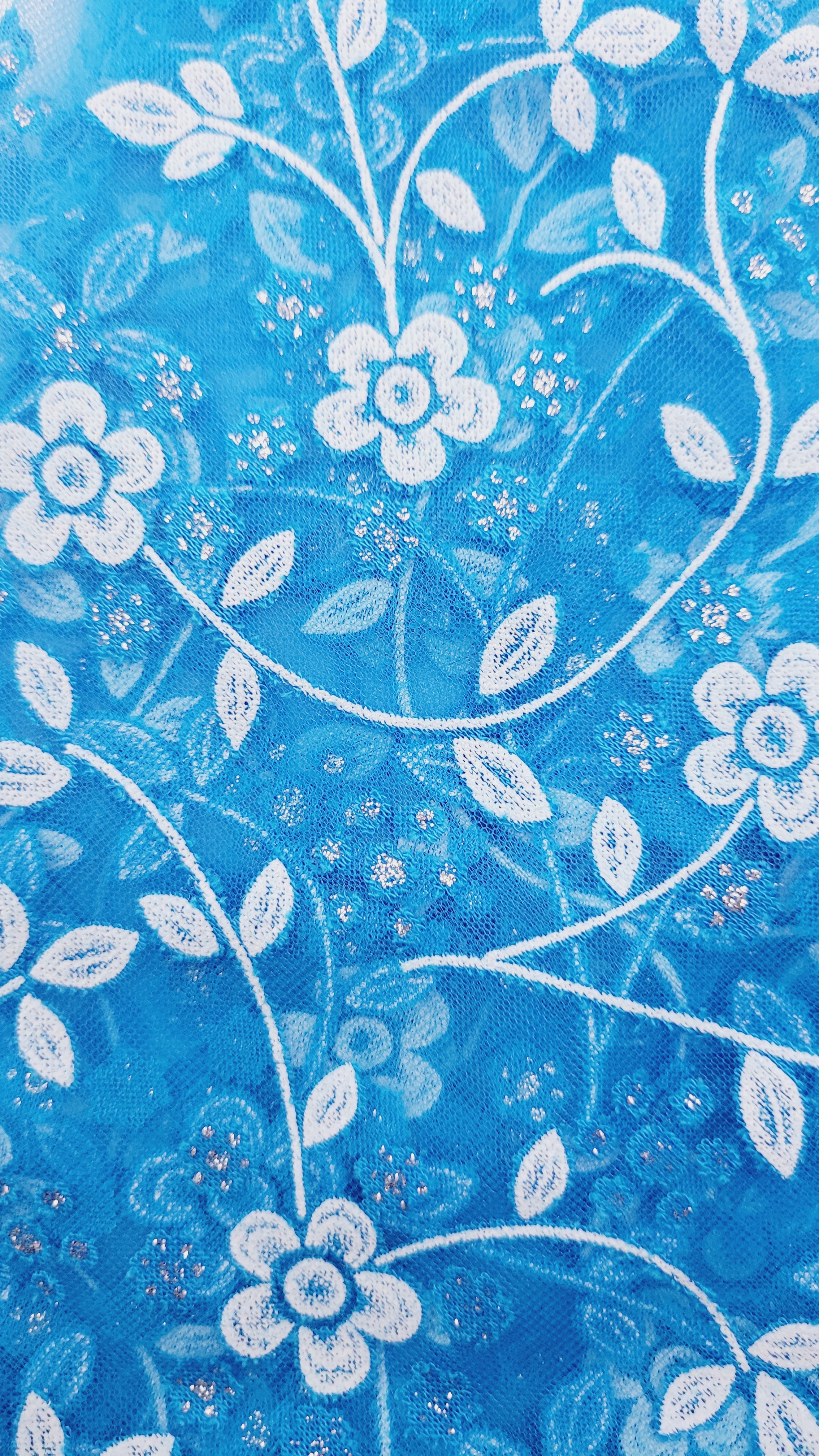 Blue Floral Lace Chapel Veil - Mantilla