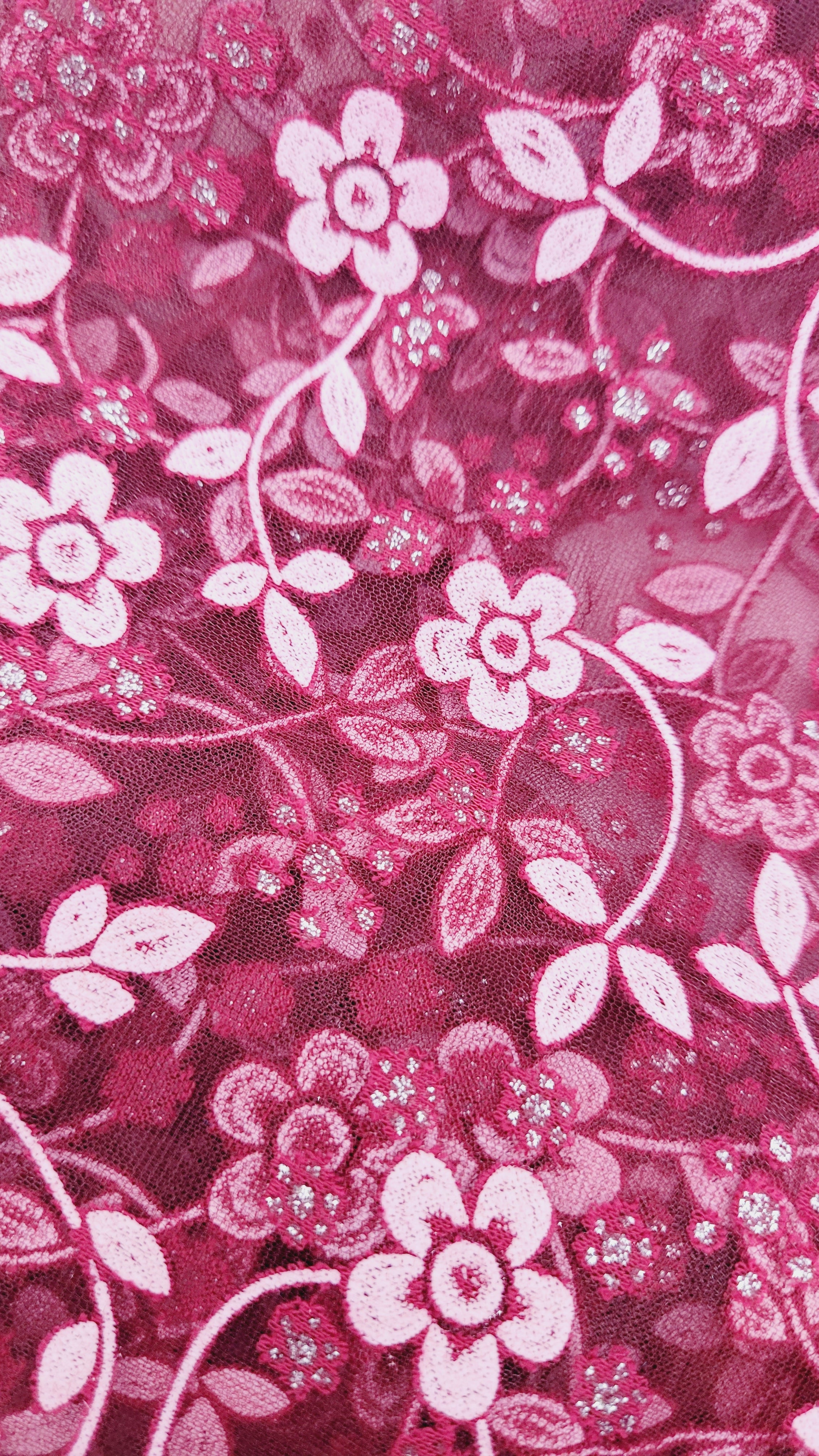 Maroon Floral Lace Chapel Veil - Mantilla