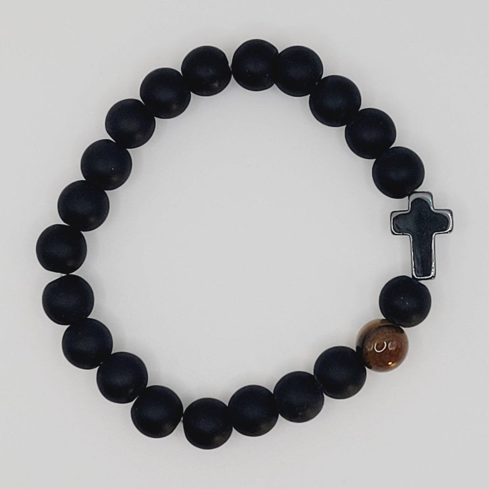 Matte Black Onyx Tiger Eye Cross Bracelet