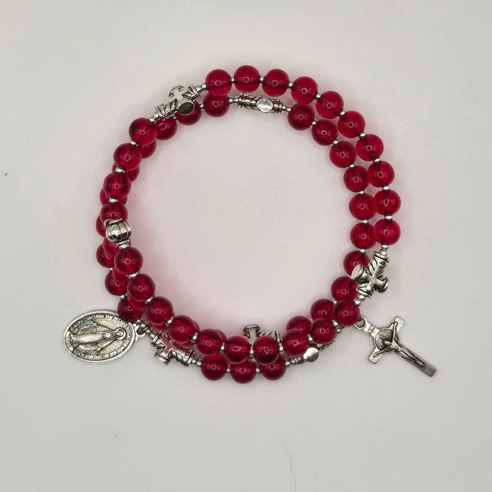 Red Handcrafted Miraculous Metal Rosary Bracelet