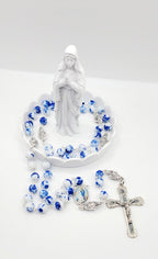 Assumption of Mary Heirloom Rosary • Cobalt Blue & White Marble Glass Beads
