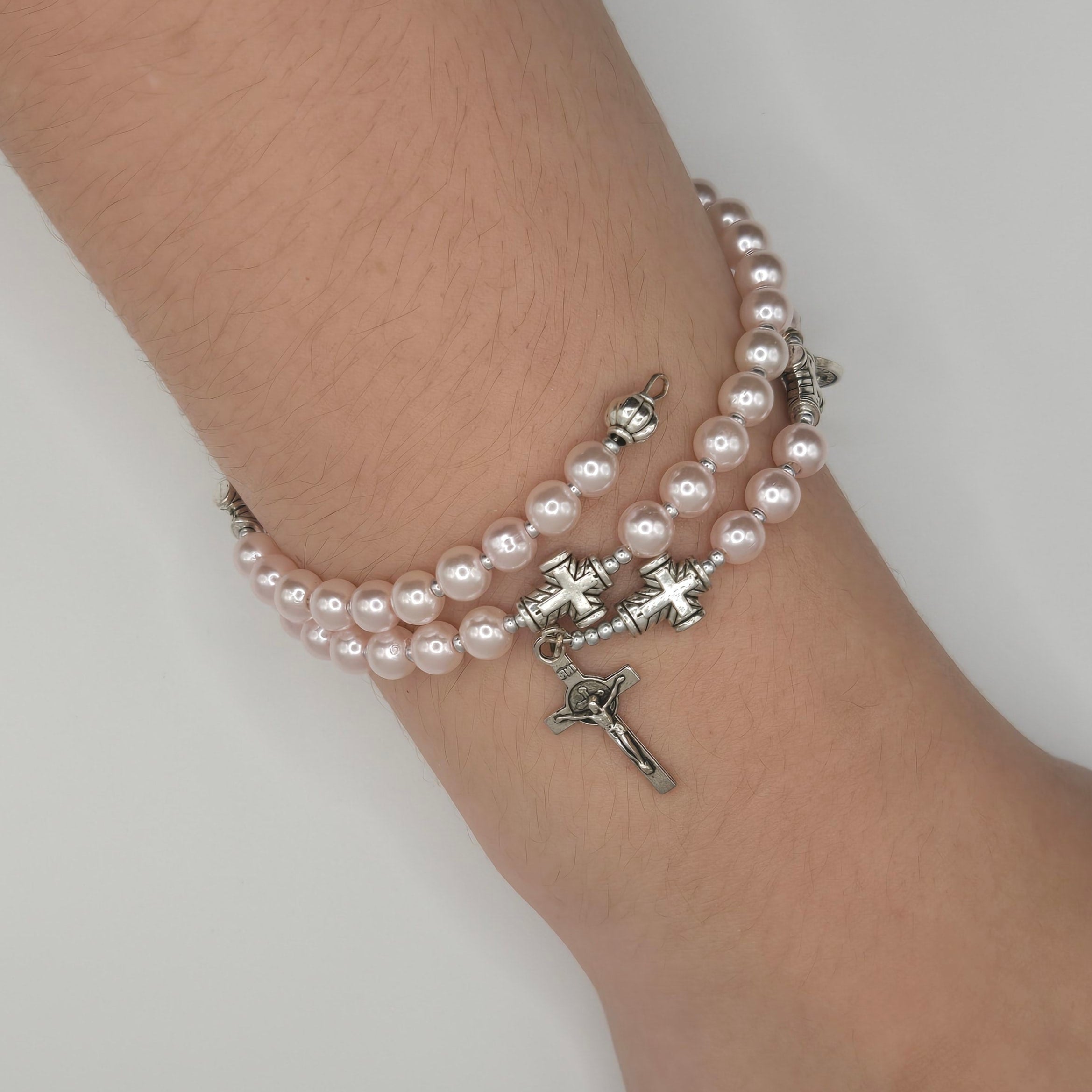 Light pink Handcrafted Miraculous Metal Rosary Bracelet