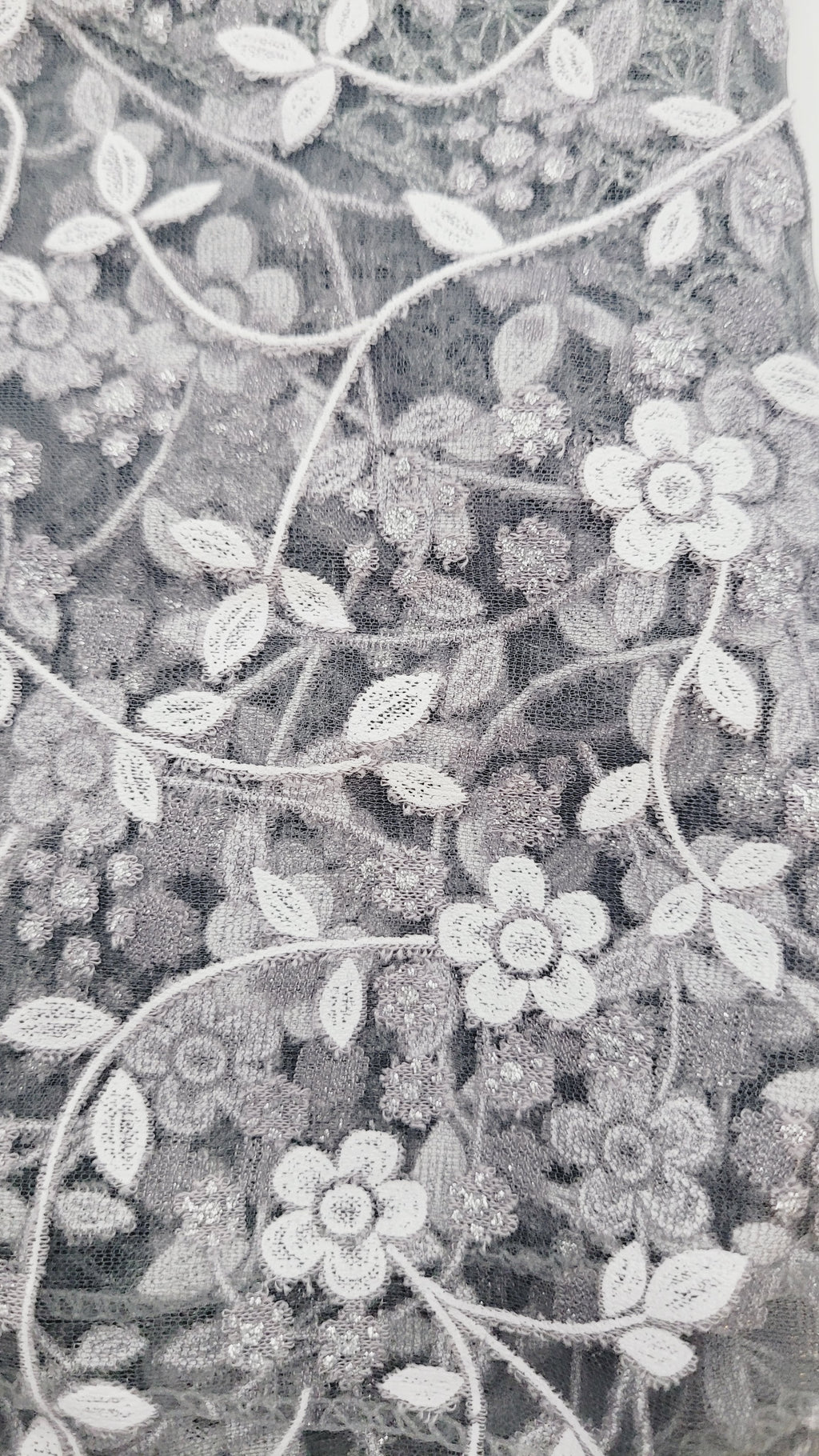 Gray White Floral Lace Chapel Veil - Mantilla