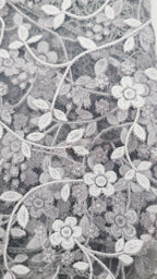 Gray White Floral Lace Chapel Veil - Mantilla