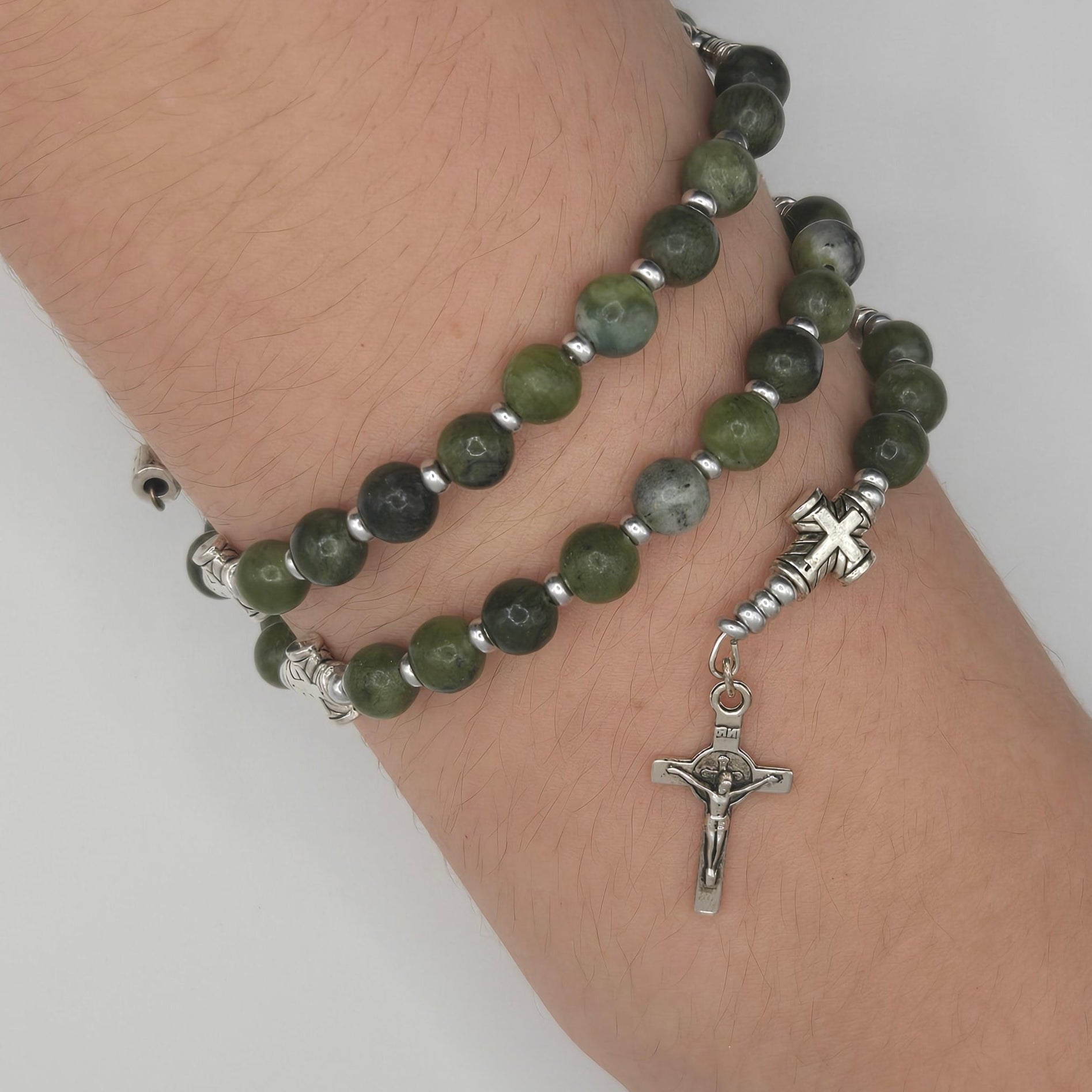 Green Handcrafted Miraculous Metal Rosary Bracelet