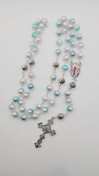 Pastel Faux Pearl Rosary with Our Lady of Grace Centerpiece