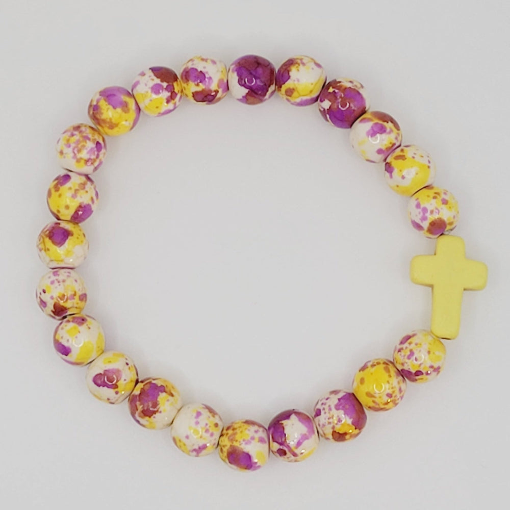 Speckled Cross Bead Stretch Bracelet