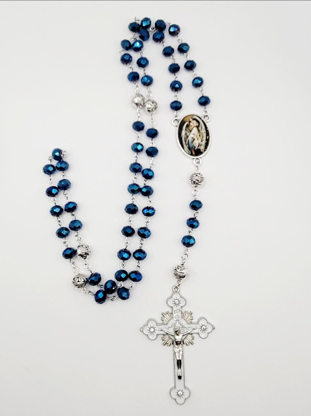 Holy Family Rosary Sapphire Blue Faceted Beads