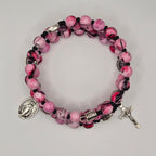 Pink & Black Handcrafted Miraculous Metal Rosary Bracelet