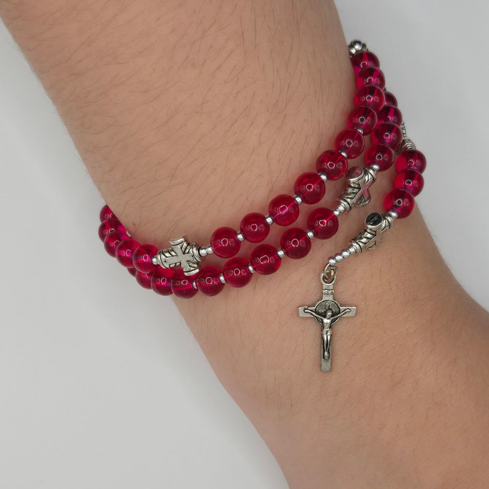 Red Handcrafted Miraculous Metal Rosary Bracelet