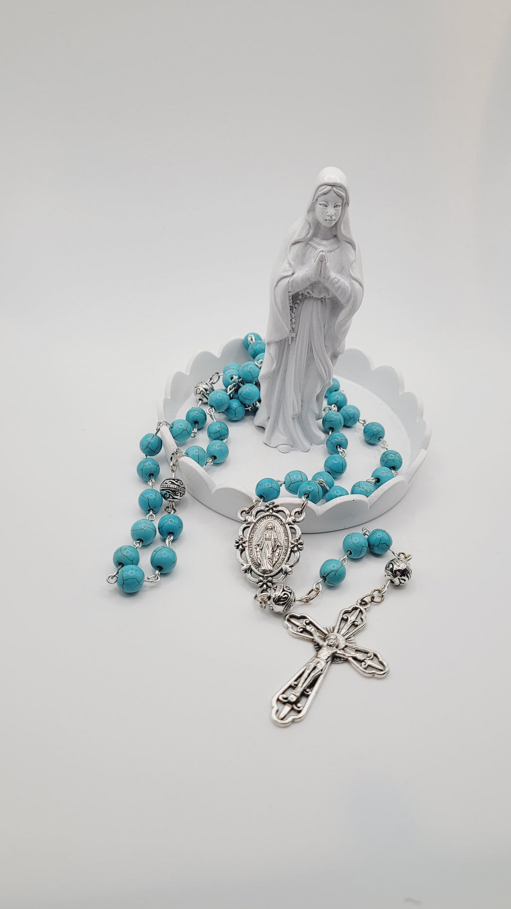 Handmade Turquoise Rosary with Miraculous Medal Centerpiece