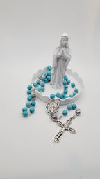 Handmade Turquoise Rosary with Miraculous Medal Centerpiece