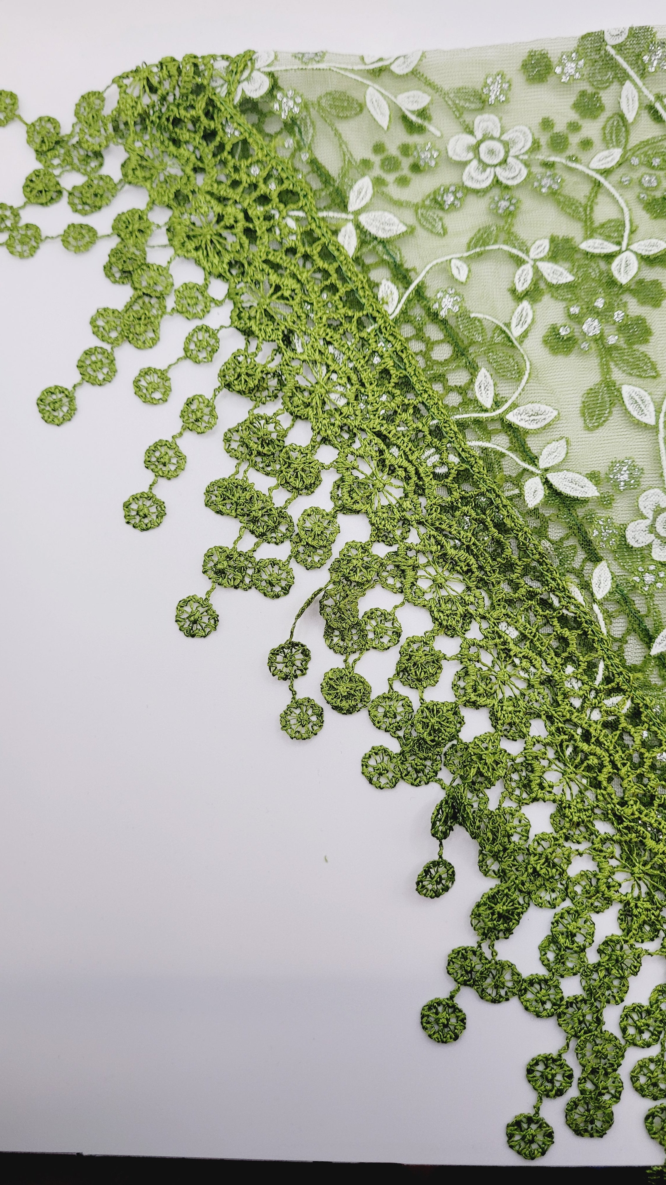 Green Floral Lace Chapel Veil - Mantilla