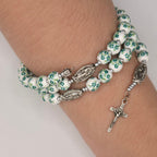Green Floral Handcrafted Miraculous Metal Rosary Bracelet