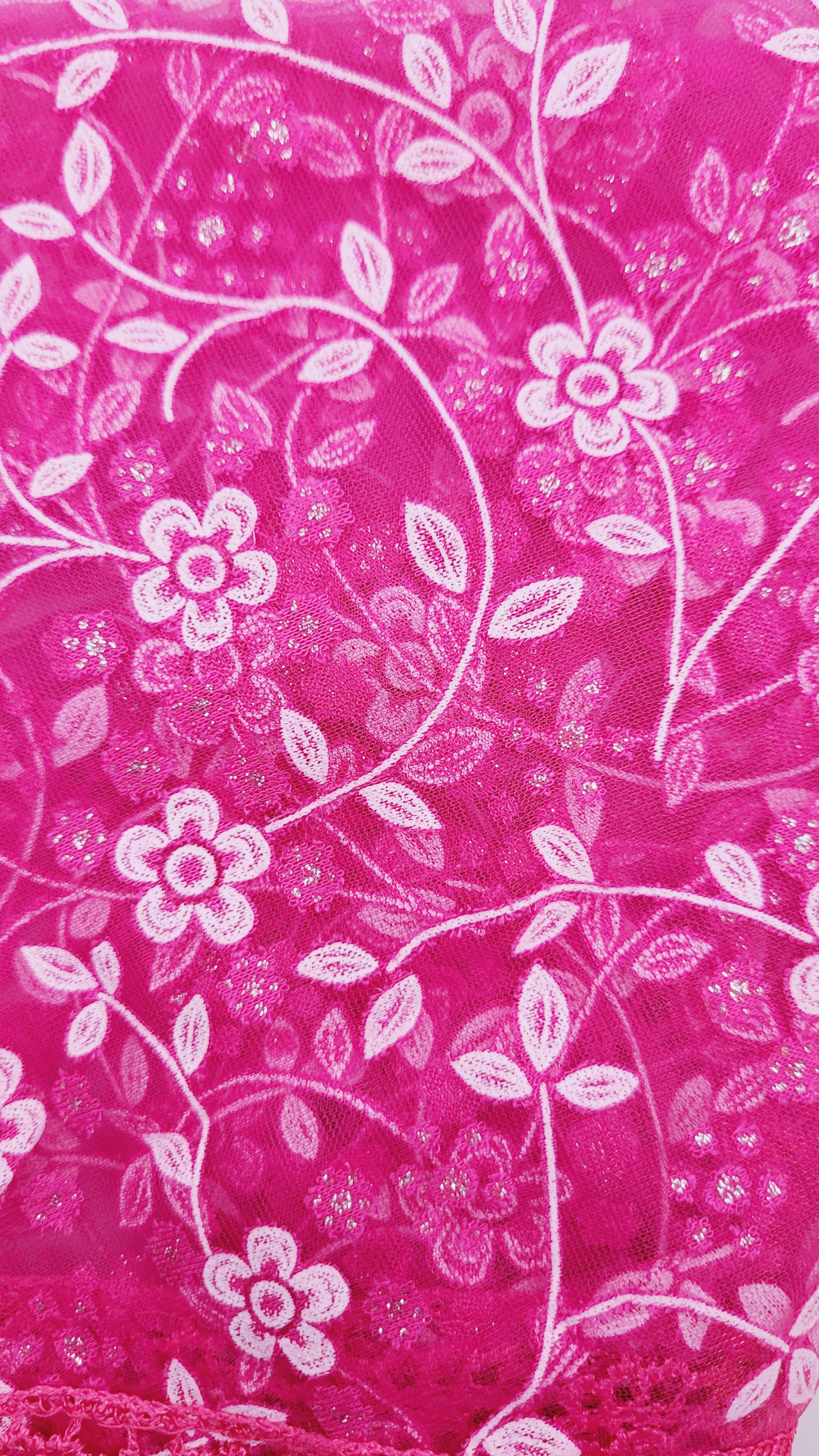 Pink Floral Lace Chapel Veil - Mantilla