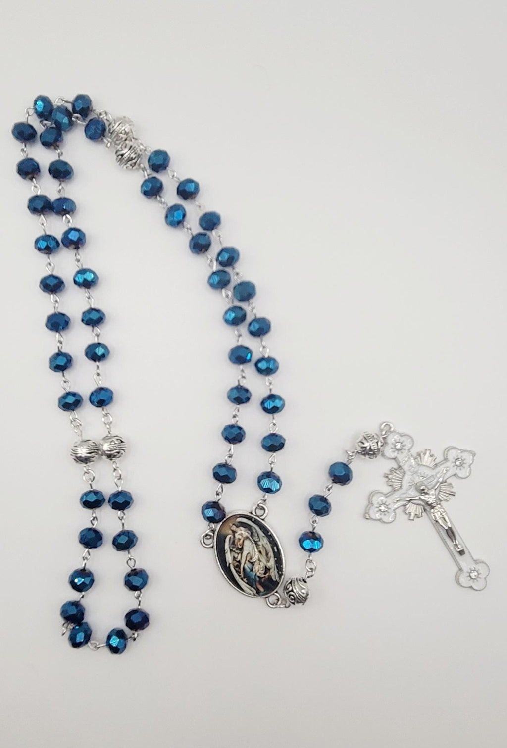 Holy Family Rosary Sapphire Blue Faceted Beads