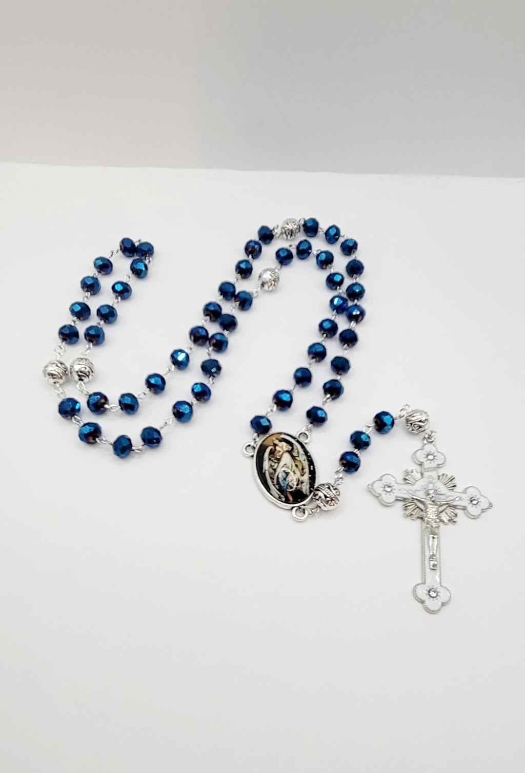 Holy Family Rosary Sapphire Blue Faceted Beads