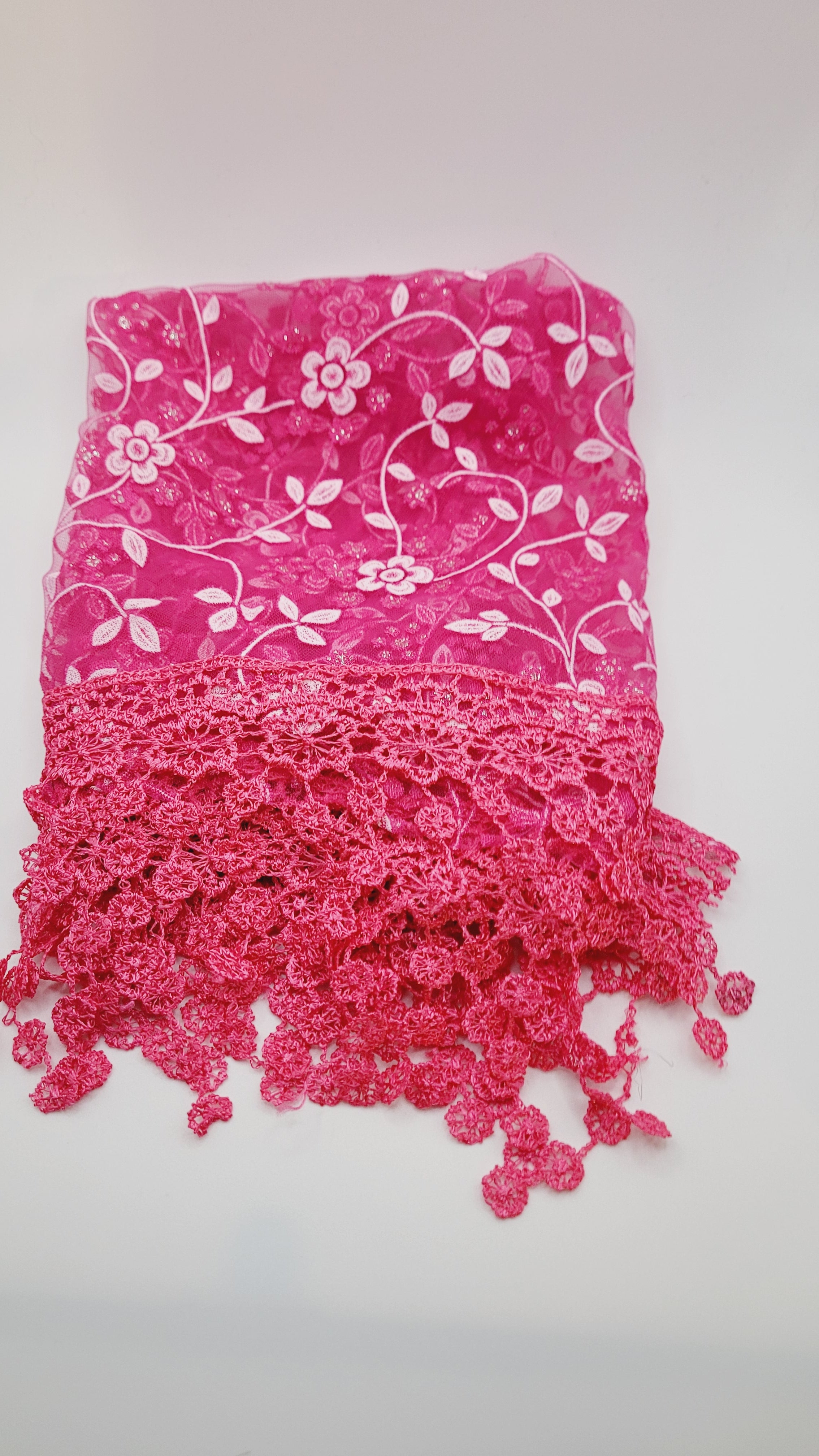 Pink Floral Lace Chapel Veil - Mantilla