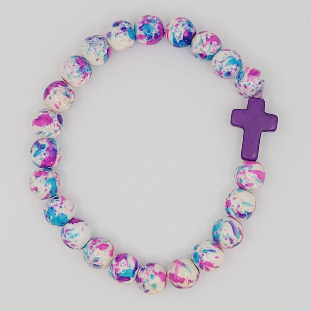 Speckled Cross Bead Stretch Bracelet