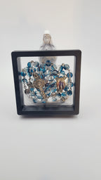 Handmade Blue Glass Rosary with Our Lady of Grace Centerpiece