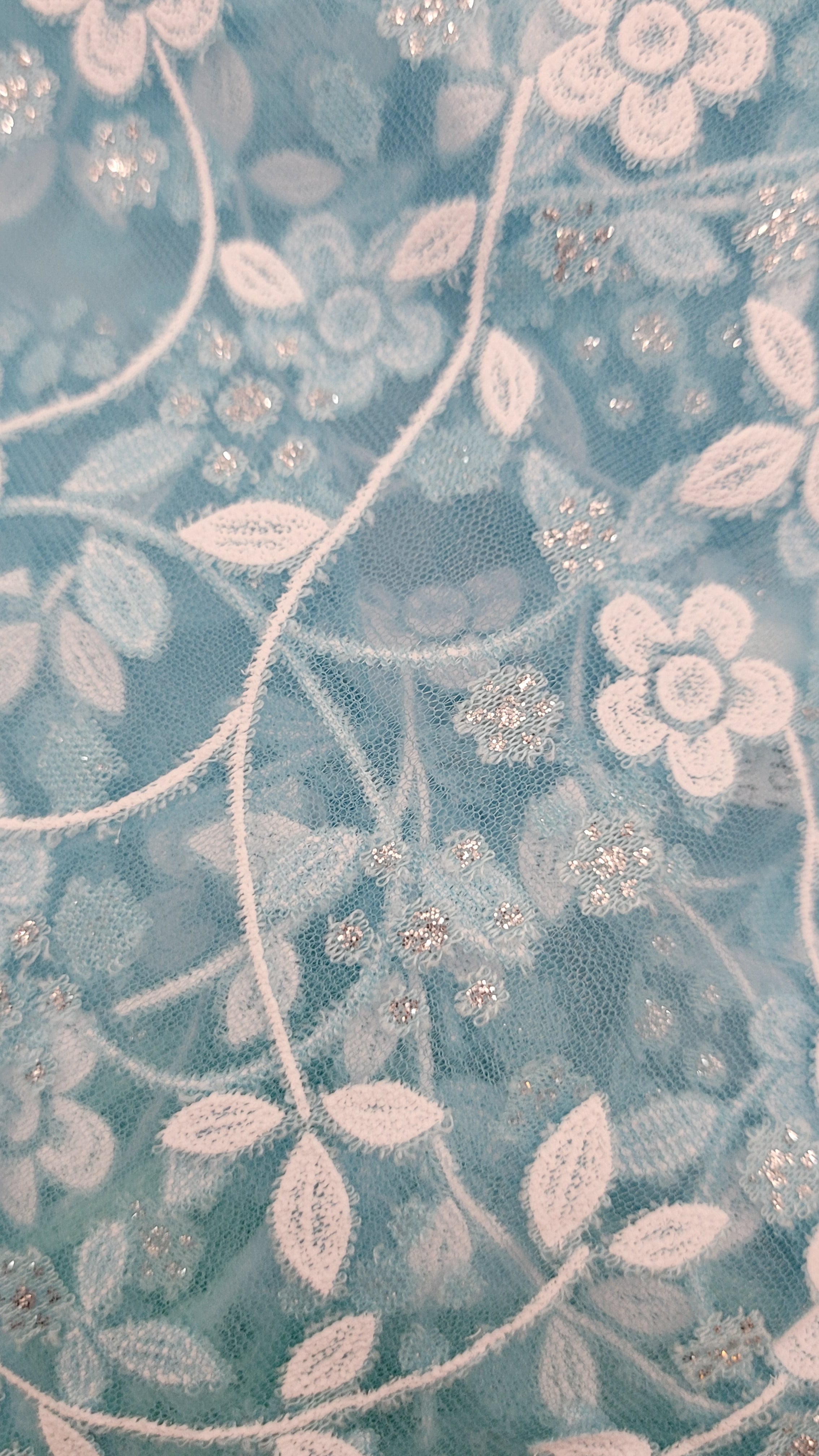 Light Blue Floral Lace Chapel Veil - Mantilla