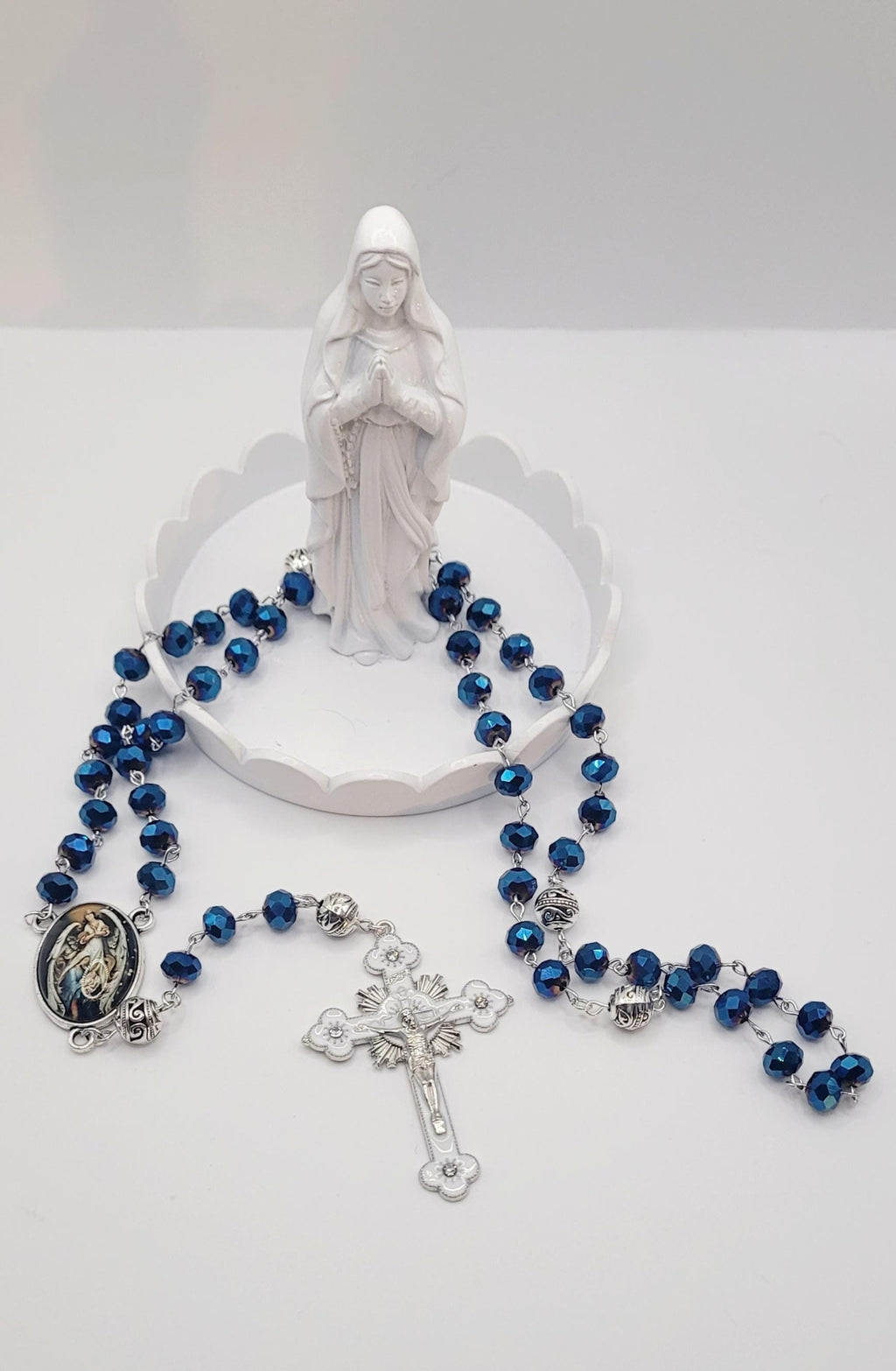Holy Family Rosary Sapphire Blue Faceted Beads