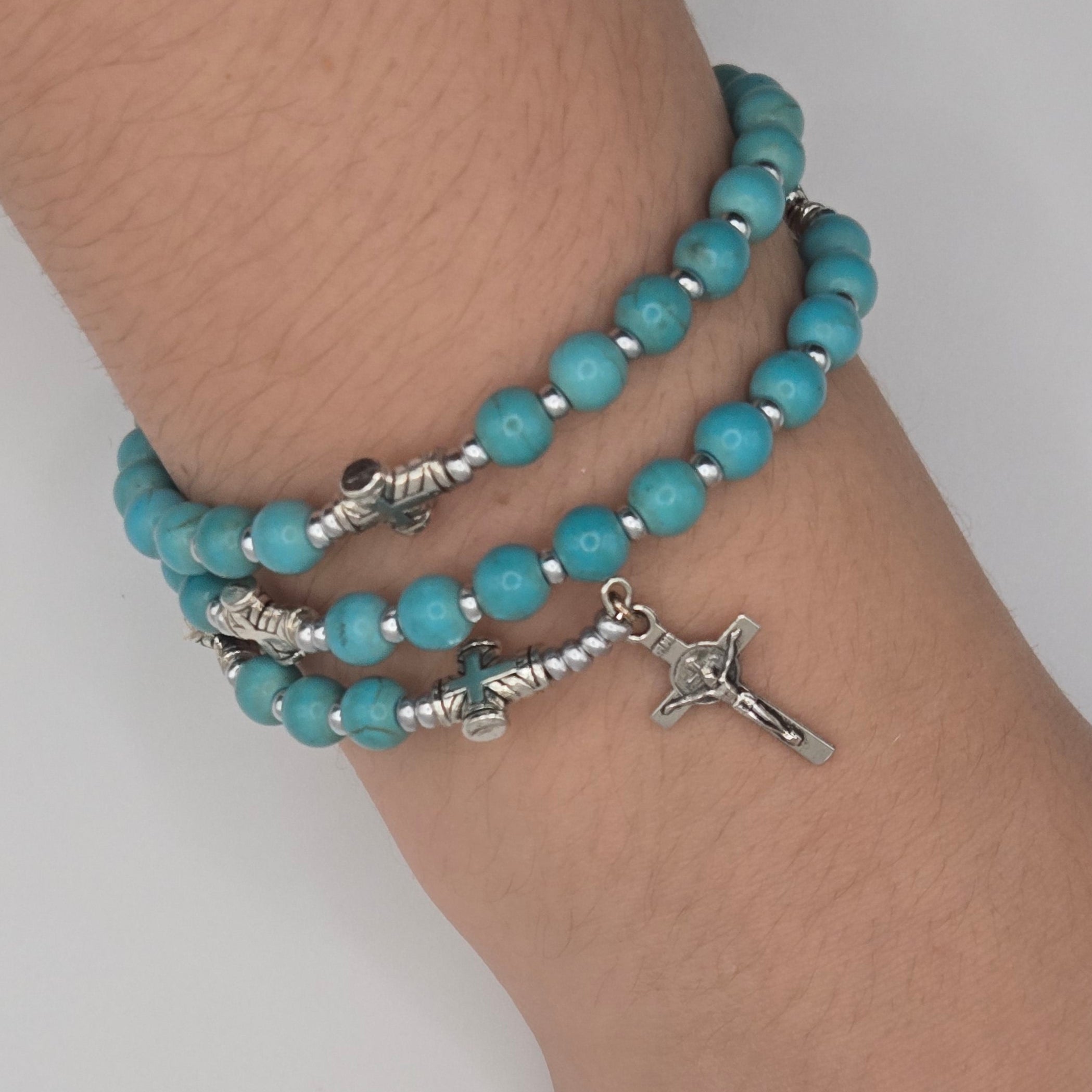 Turquoise Handcrafted Miraculous Metal Rosary Bracelet