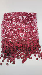 Maroon Floral Lace Chapel Veil - Mantilla