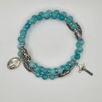 Teal Handcrafted Miraculous Metal Rosary Bracelet