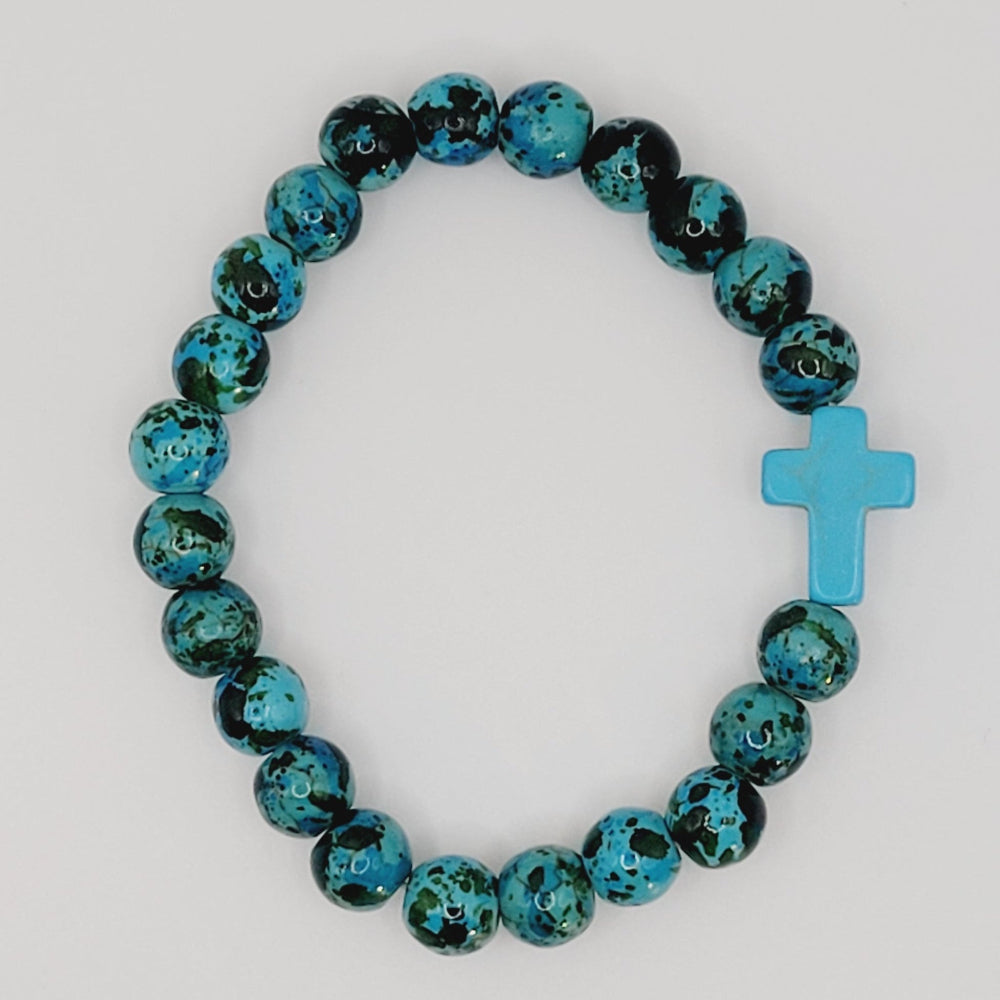 Speckled Cross Bead Stretch Bracelet
