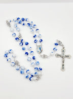 Assumption of Mary Heirloom Rosary • Cobalt Blue & White Marble Glass Beads