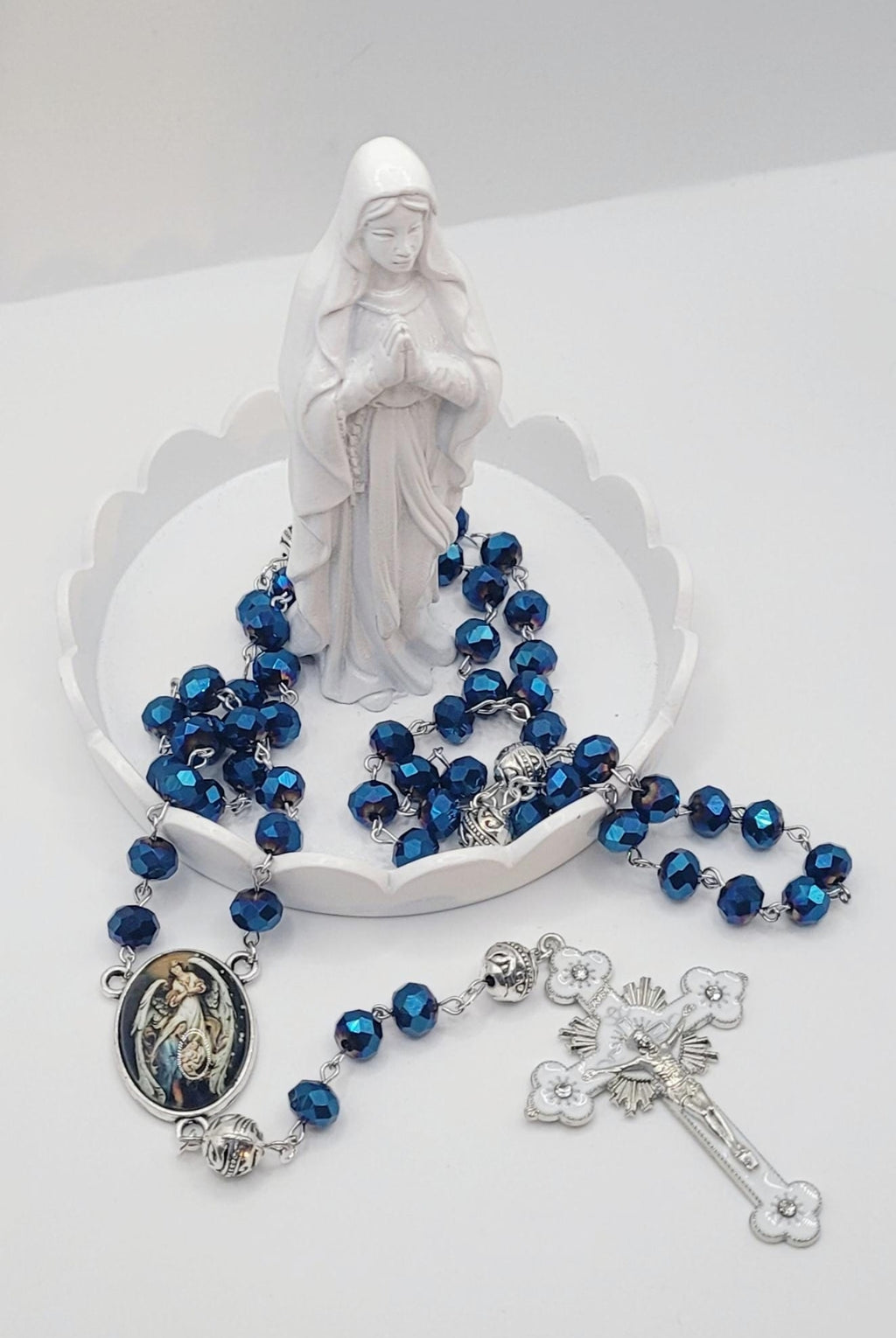 Holy Family Rosary Sapphire Blue Faceted Beads