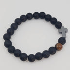 Matte Black Onyx Tiger Eye Cross Bracelet