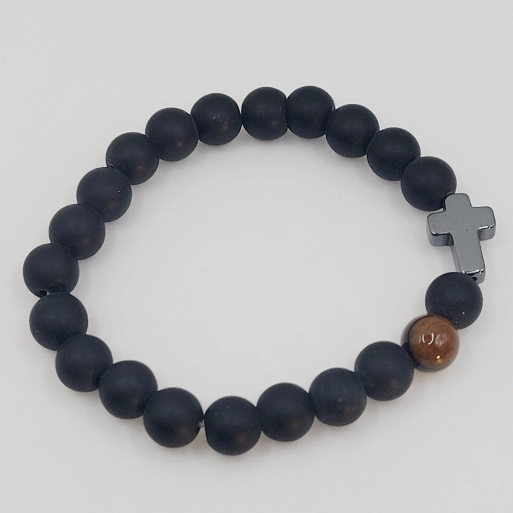 Matte Black Onyx Tiger Eye Cross Bracelet