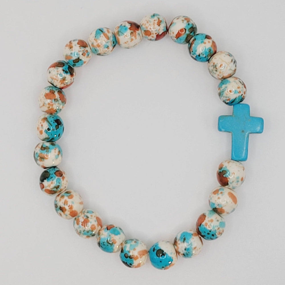 Speckled Cross Bead Stretch Bracelet