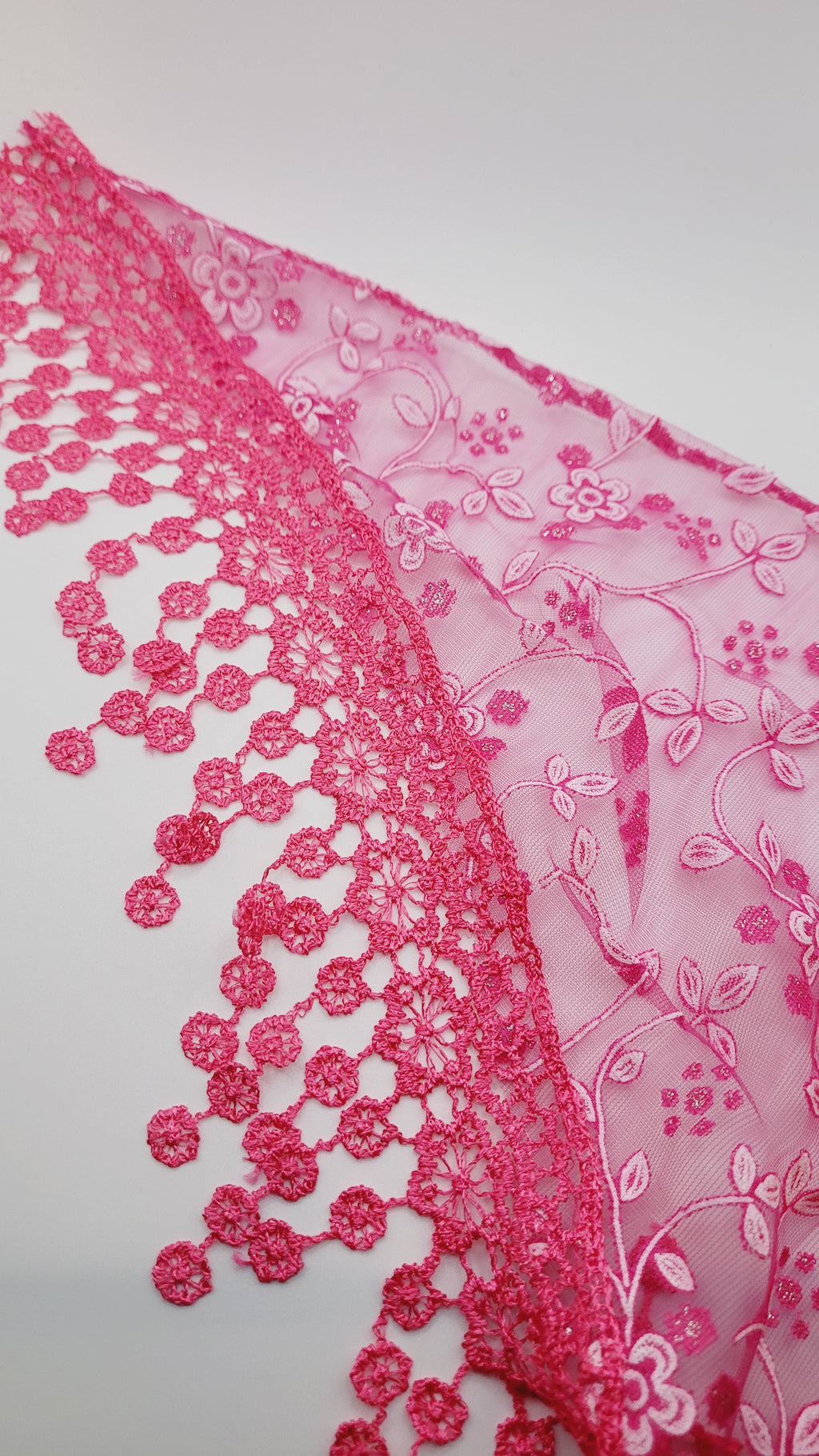Pink Floral Lace Chapel Veil - Mantilla